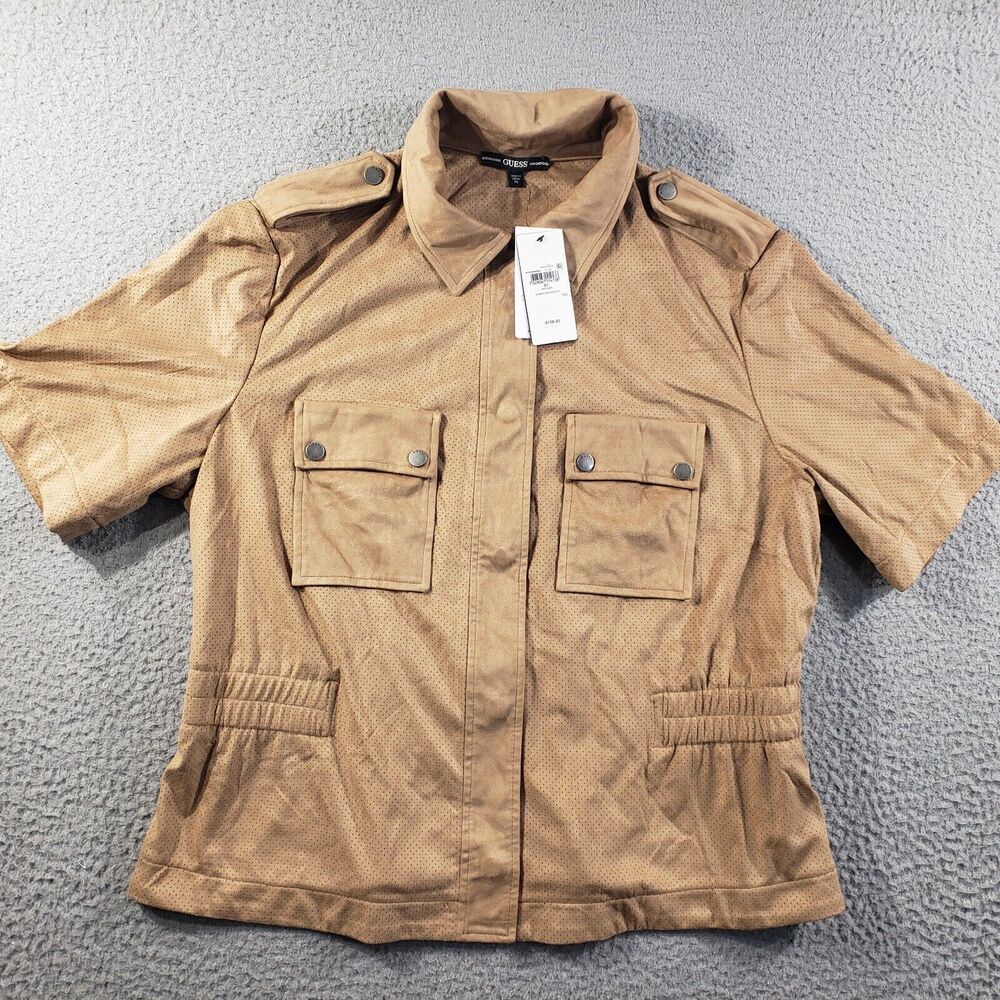 Guess Jacket Women's XL Extra Large Marilena Shacket Wet Sand Short Sleeve NWT
